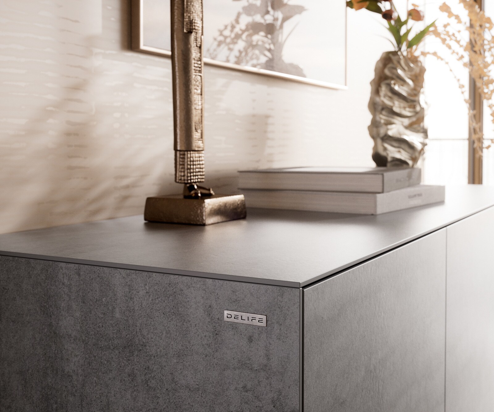 Sideboard Cuor 150 cm Keramik Beton Grau 3 Türen Schwebend 5
