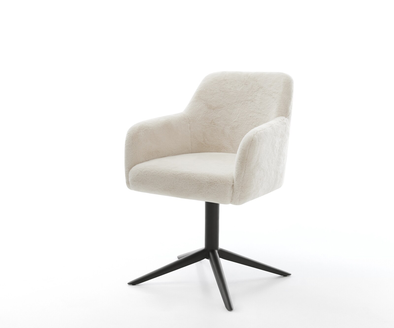 Drehstuhl Greg-Flex Plüsch Creme-Weiß Fußkreuz Schwarz 360° drehbar Wippfunktion Taschenfederkern