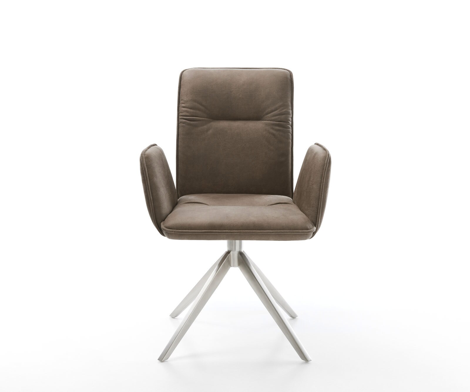 Drehstuhl Vinja-Flex Mikrofaser Taupe Vintage Kreuzgestell breit Edelstahl 360° drehbar Wippfunktion 1