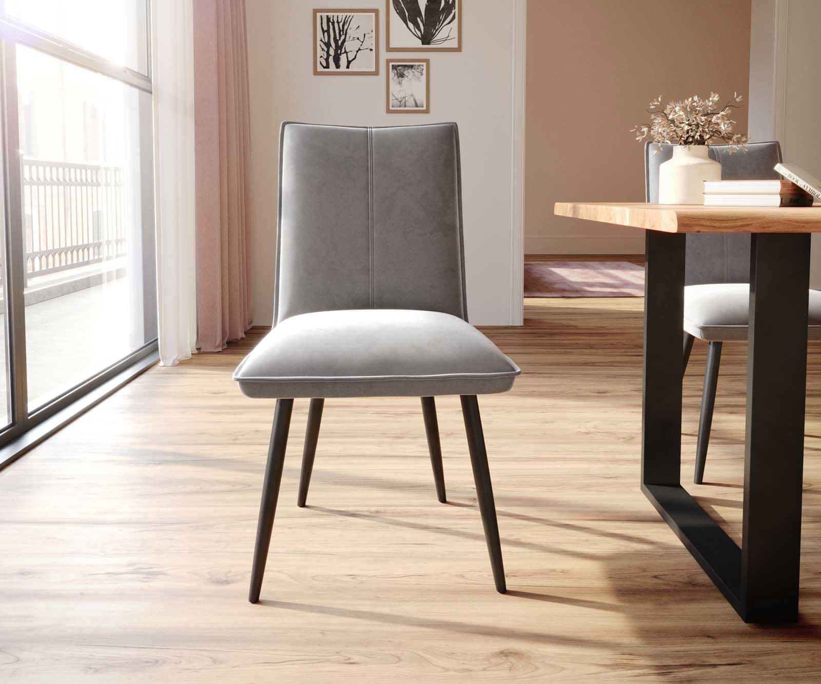 Chaise-de-salle-à-manger Lelio-Flex velours gris 4 pieds coniques noir ressorts ensachés 2