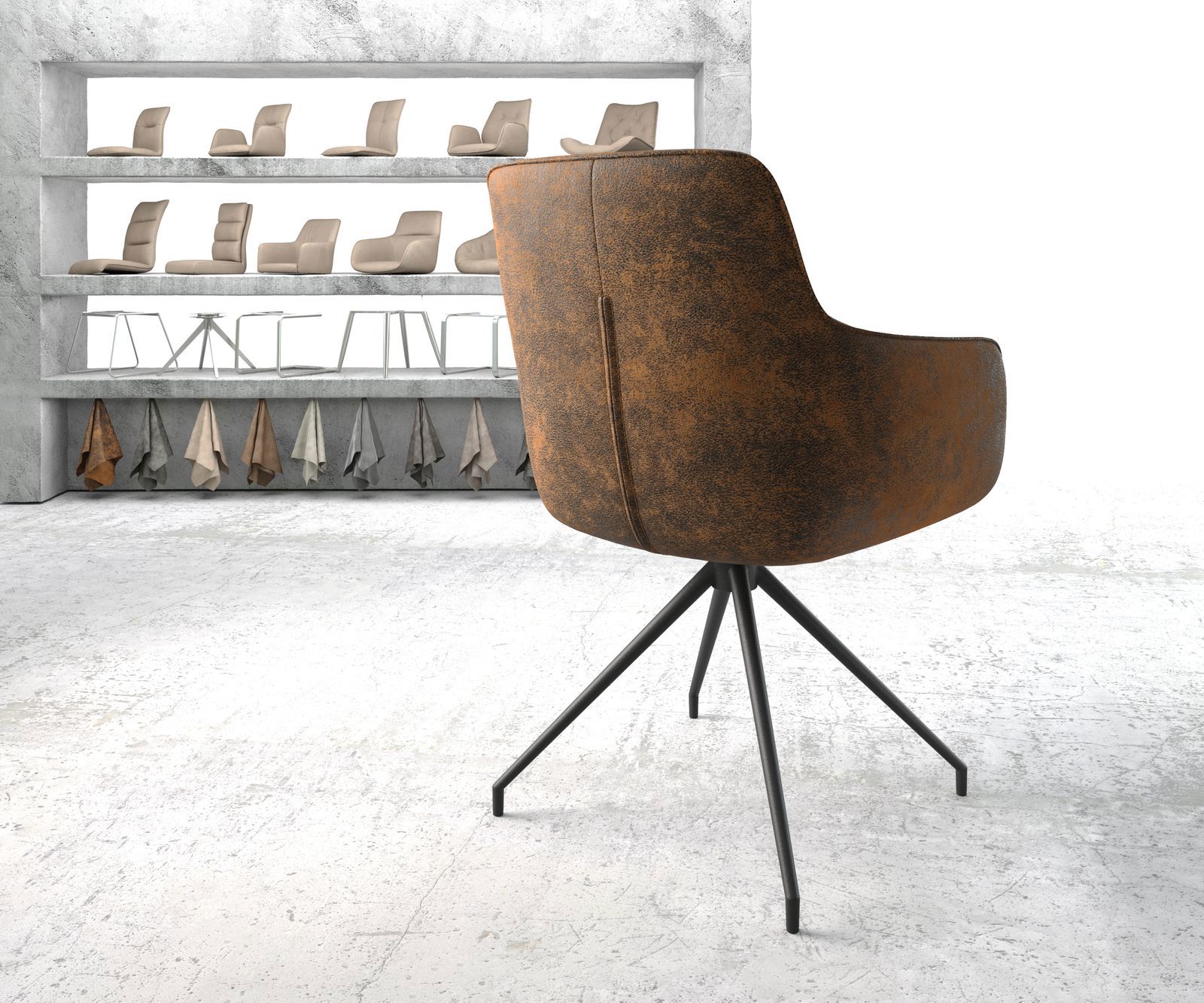 Chaise-pivotante Pejo-Flex brun antique cadre croisé conique noir pivote sur 180° 3