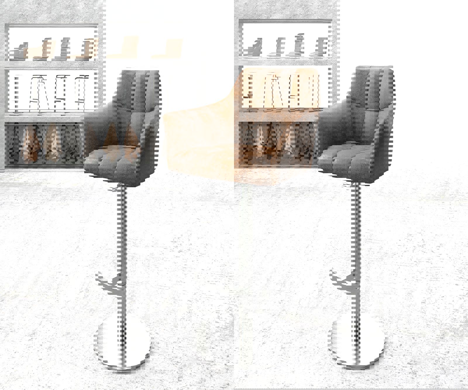 Barstuhl Yulo-Flex Vintage Braun Drehfuß höhenverstellbar Edelstahl Barstuhl Yulo-Flex Vintage Braun Drehfuß höhenverstellbar Edelstahl