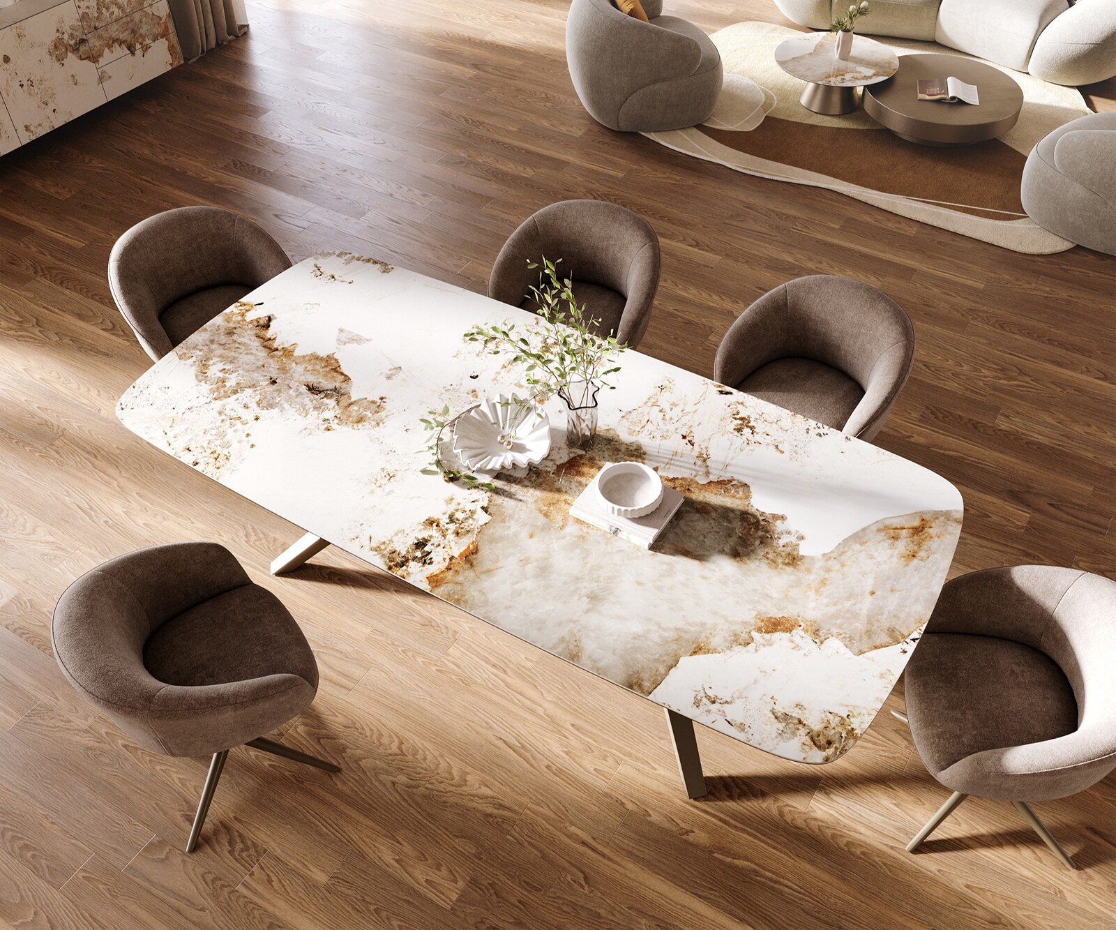 Table à manger Edge Boot 260x120 cm Céramique Minas Melange Blanc-Beige Zenthara kantik Métal Finition effet Titan 3