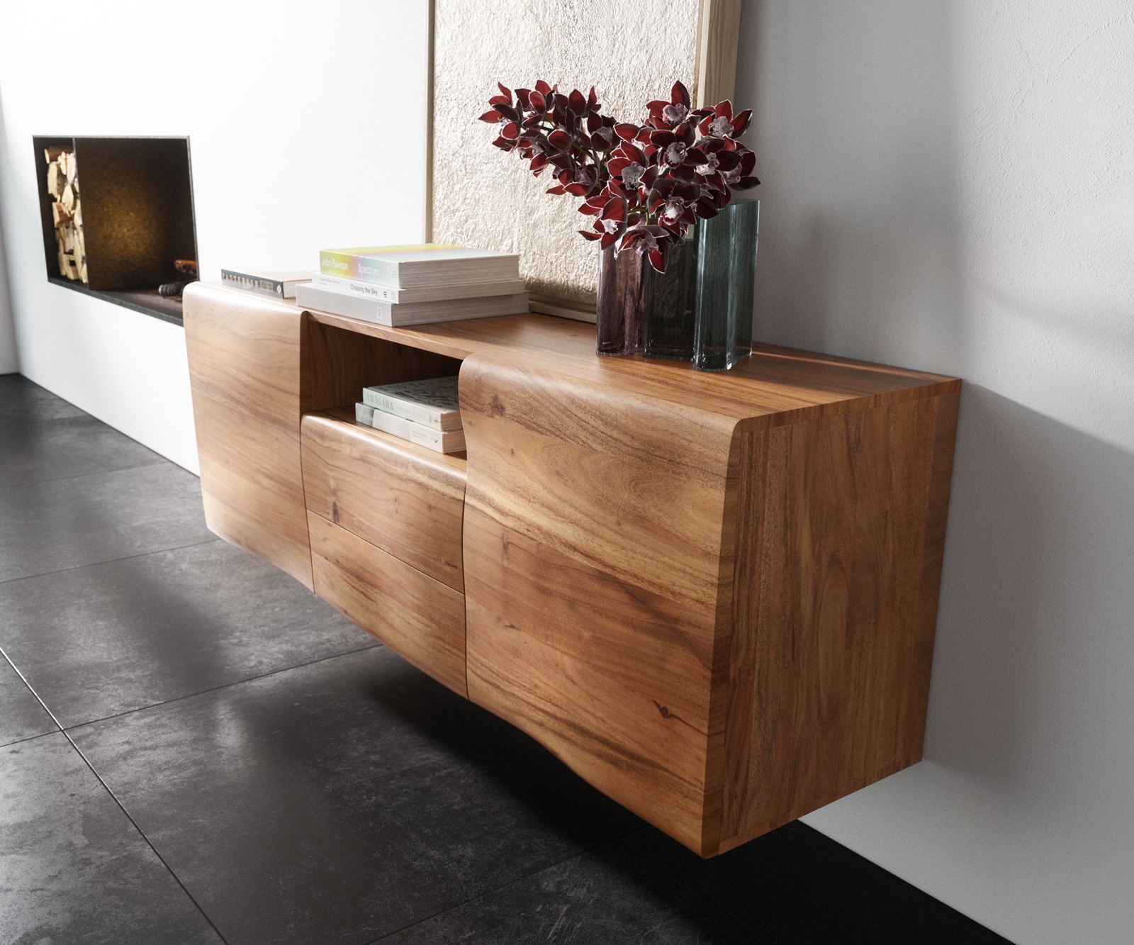 Buffet New Live-Edge 145 cm acacia naturel 2 portes 2 tiroirs 1 compartiment fixation murale 1 Buffet New Live-Edge 145 cm acacia naturel 2 portes 2 tiroirs 1 compartiment fixation murale 1