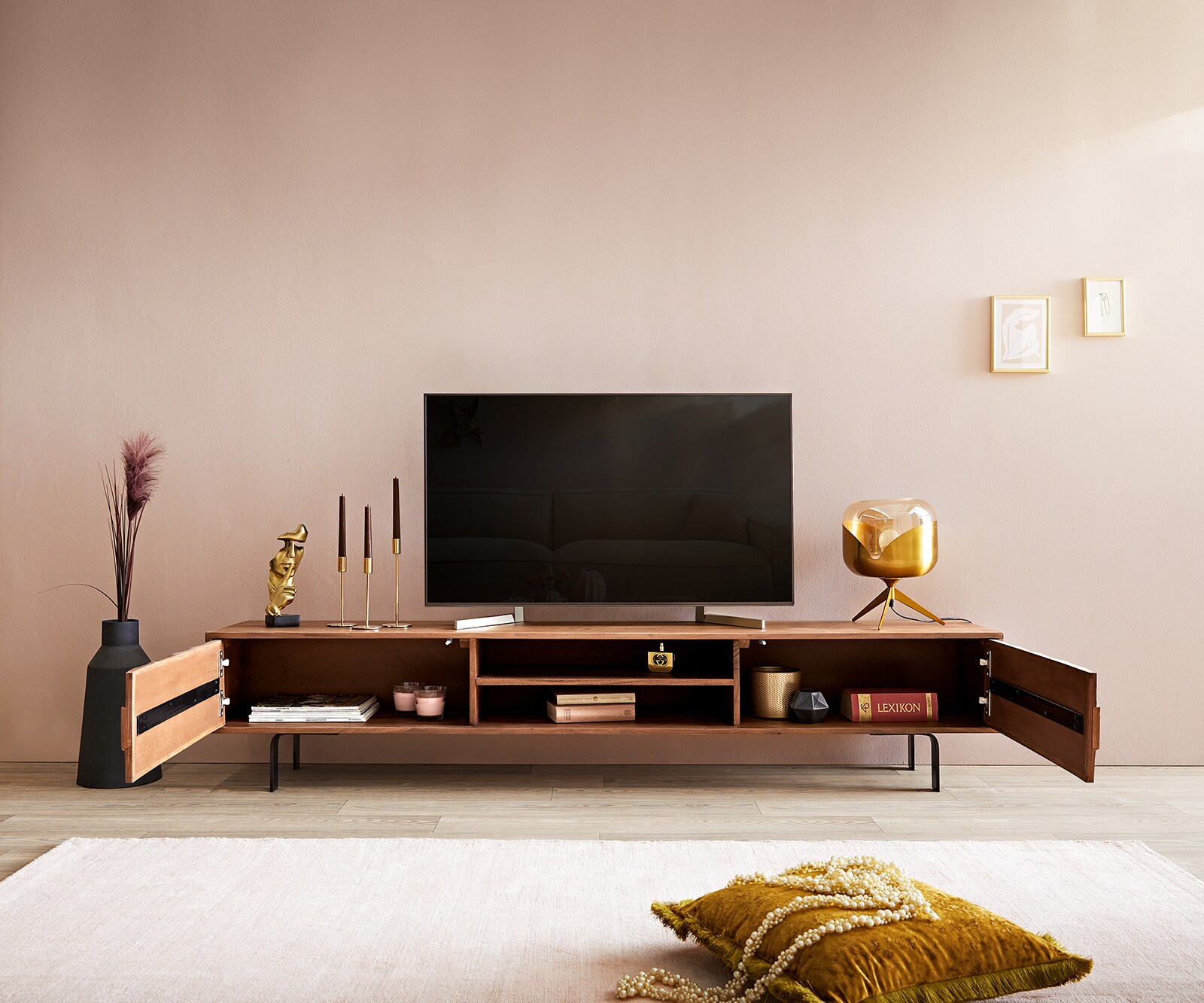Buffet bas Fevo 200 cm acacia marron 2 portes Pied-L 3