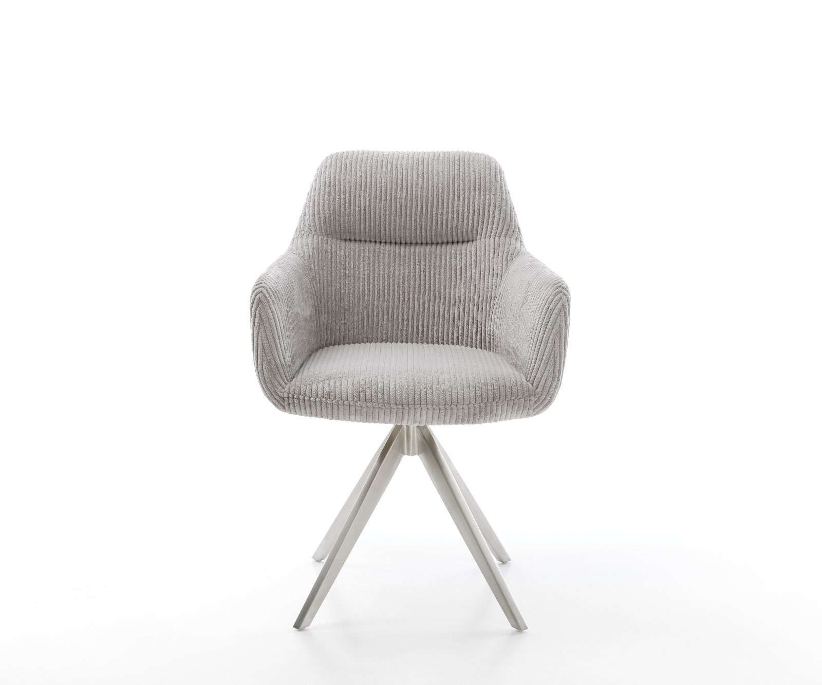 Chaise-de-salle-à-manger Pejo-Flex côtelé gris argenté pied croisé angulaire acier inoxydable brossé ressorts ensachés 1 Chaise-de-salle-à-manger Pejo-Flex côtelé gris argenté pied croisé angulaire acier inoxydable brossé ressorts ensachés 1