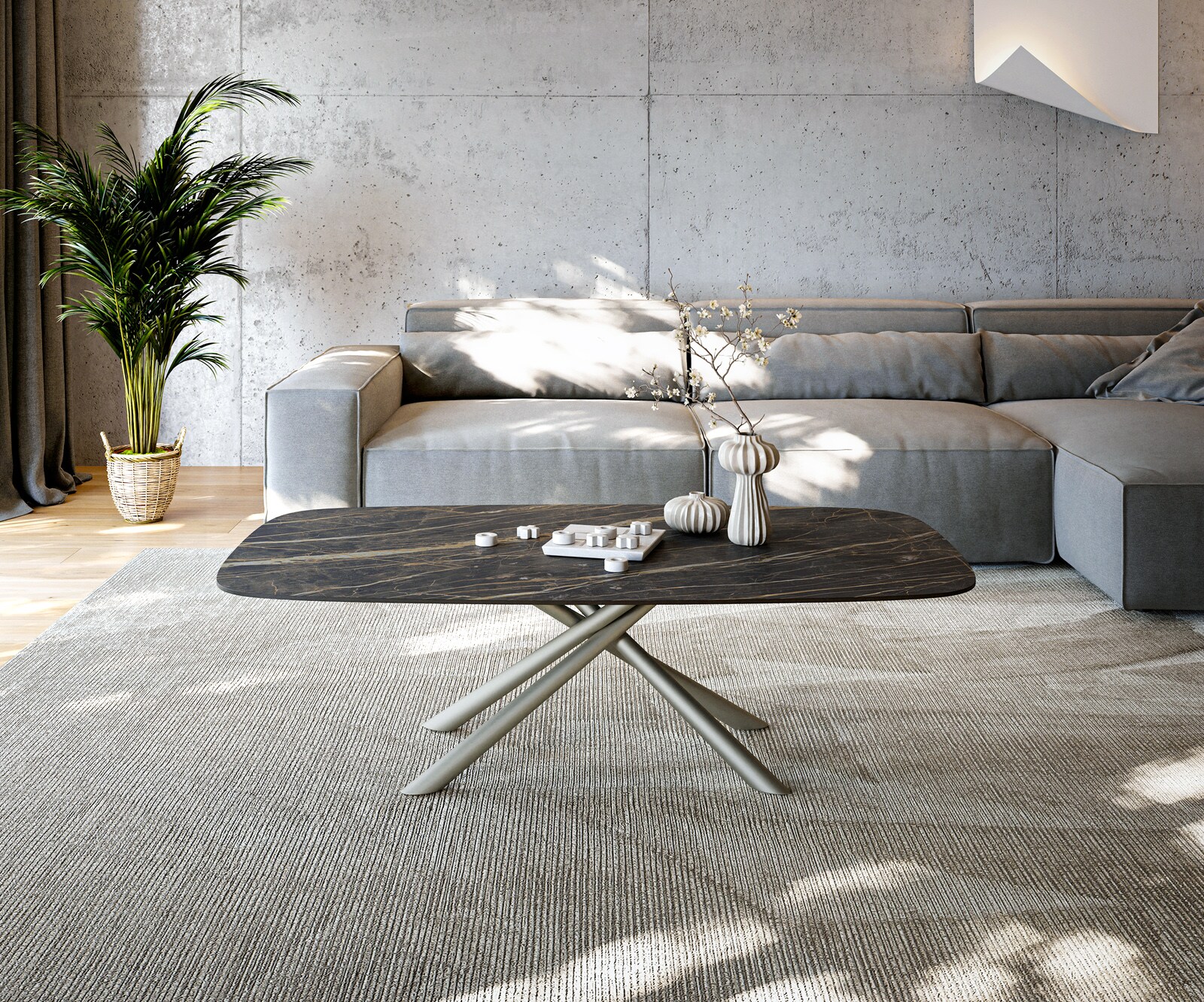 Table basse Edge Boot 140x80 cm céramique Laminam® Noir Desir brun Sarity Metall finition effet titane 1