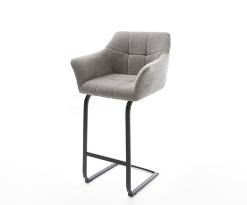 Chaise-de-bar Yulo-Flex Tissu structuré doux Gris Pied cantilever plat noir Noir