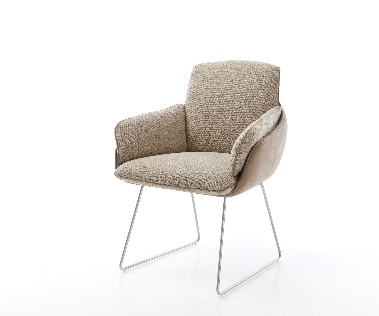 Chaise-de-salle-à-manger Luan-Flex avec accoudoirs tissu mixte couleur boue pied trapèze acier inoxydable