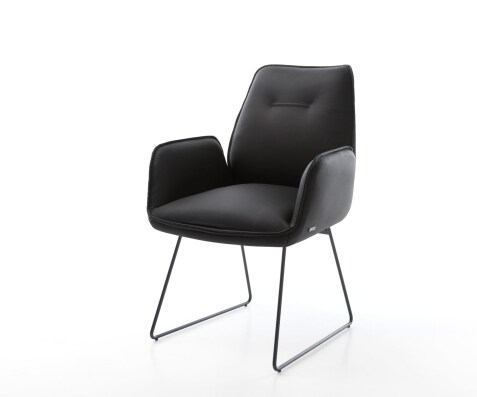 Chaise-de-salle-à-manger Zoa-Flex cuir de vache noir pied trapèze noir ressorts ensachés