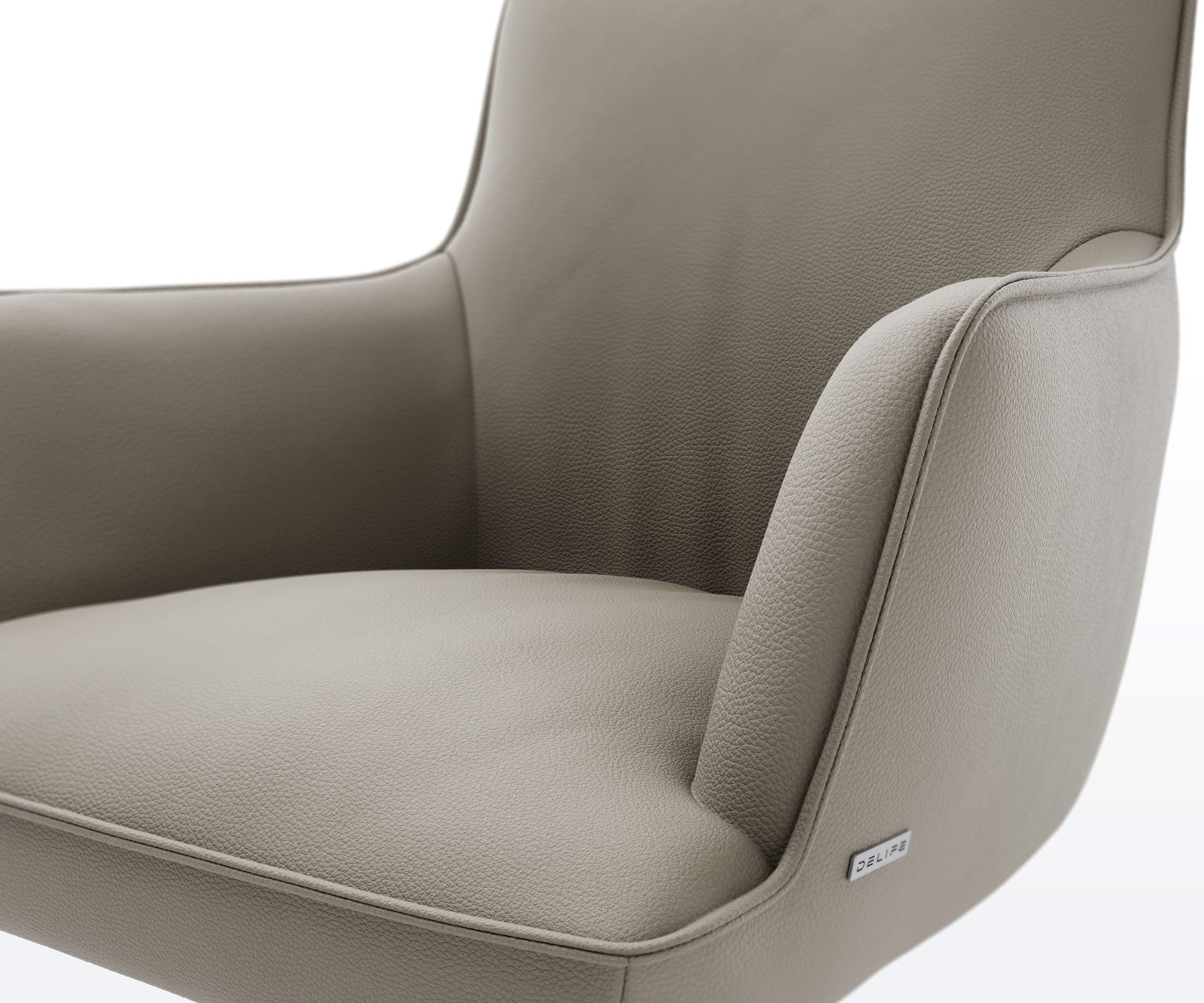Chaise-pivotante Heira-Flex cuir de vache couleur boue pied croisé large acier inoxydable brossé pivotement sur 360° fonction bascule ressorts ensachés 4