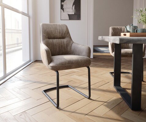 Freischwinger Zelia-Flex mit Armlehnen Mikrofaser Taupe Vintage Freischwinger rund Schwarz Taschenfederkern