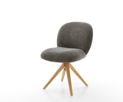 Chaise-pivotante Nube-Flex bouclé doux couleur boue pied en bois angulaire naturel pivotement sur 180° resorts ensachés