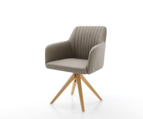 Chaise-de-salle-à-manger Greg-Flex cuir de vache couleur boue pied en bois angulaire naturel ressorts ensachés