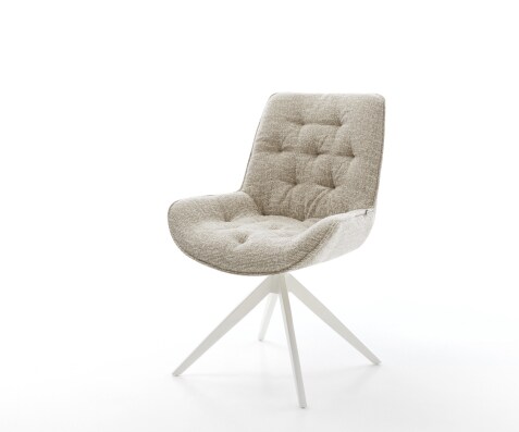 Chaise-pivotante Taimi-Flex tissu tissé doux beige pied croisé large blanc pivotement sur 360° fonction bascule