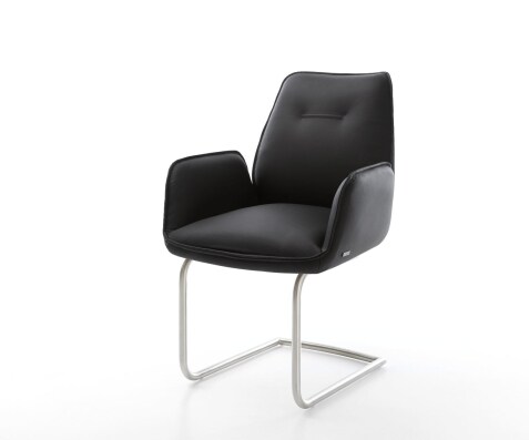 Freischwinger Zoa-Flex Echt-Leder Schwarz Freischwinger rund Edelstahl Taschenfederkern