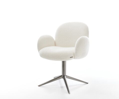 Chaise-pivotante Nube-Flex avec accoudoirs bouclé doux beige pied de chaise 4 branches grafiete pivotement sur 360° fonction bascule resorts ensachés