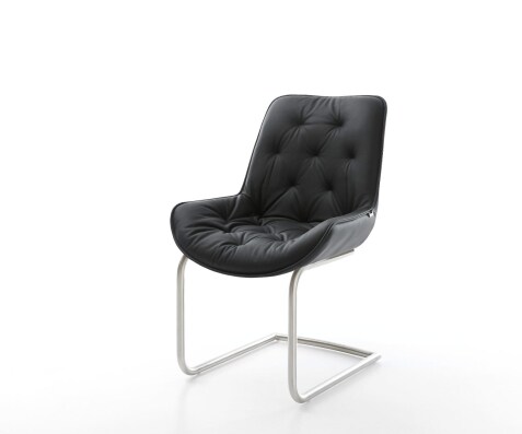 Freischwinger Taimi-Flex Echt-Leder Schwarz Freischwinger rund Edelstahl