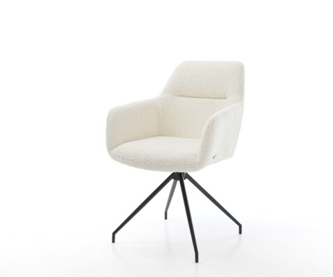Chaise-de-salle-à-manger Pejo-Flex bouclé blanc pied croisé conique noir ressorts ensachés