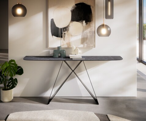 Konsolentisch Edge Boot 180x40 cm Keramik Laminam® Nero Greco Anthrazit Velio Metall Schwarz