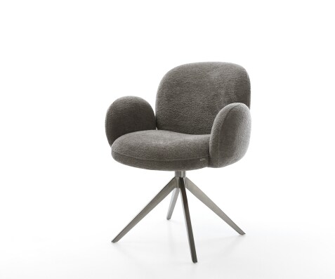 Chaise-pivotante Nube-Flex avec accoudoirs bouclé doux couleur boue pied croisé large grafiete pivotement sur 360° fonction bascule resorts ensachés