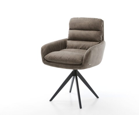 Esszimmerstuhl Abelia-Flex mit Armlehnen Mikrofaser Taupe Vintage Kreuzgestell kantig Schwarz