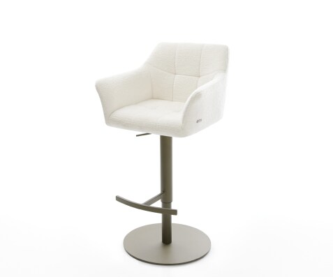 Chaise-de-bar Yulo-Flex Bouclé doux Beige Pied pivotant réglable en hauteur couleur titane Couleur titane