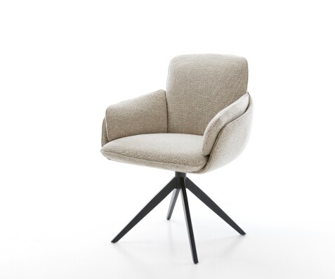 Drehstuhl Luan-Flex mit Armlehnen Webstoff Soft Beige Kreuzgestell breit Schwarz 360° drehbar Wippfunktion