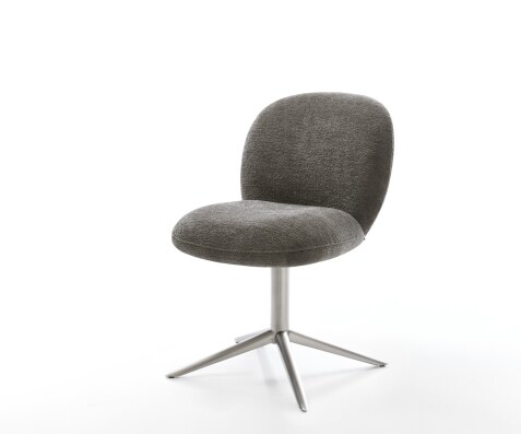 Chaise-pivotante Nube-Flex bouclé doux couleur boue pied de chaise 4 branches acier inoxydable pivotement sur 360° fonction bascule resorts ensachés