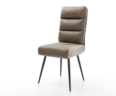 Chaise-de-salle-à-manger Pela-Flex microvelours taupe vintage 4 pieds coniques noir ressorts ensachés