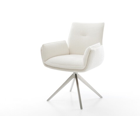 Drehstuhl Nela-Flex Bouclé Soft Beige Kreuzgestell breit Edelstahl 360° drehbar Wippfunktion