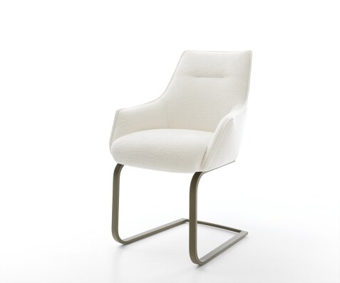 Freischwinger Alja-Flex mit Armlehnen Bouclé Soft Beige Freischwinger flach Effektfinish Titan Taschenfederkern