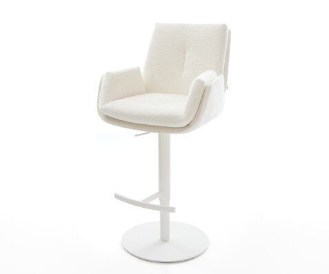 Chaise-de-bar Clea-Flex Bouclé doux Beige Pied pivotant réglable en hauteur blanc Blanc