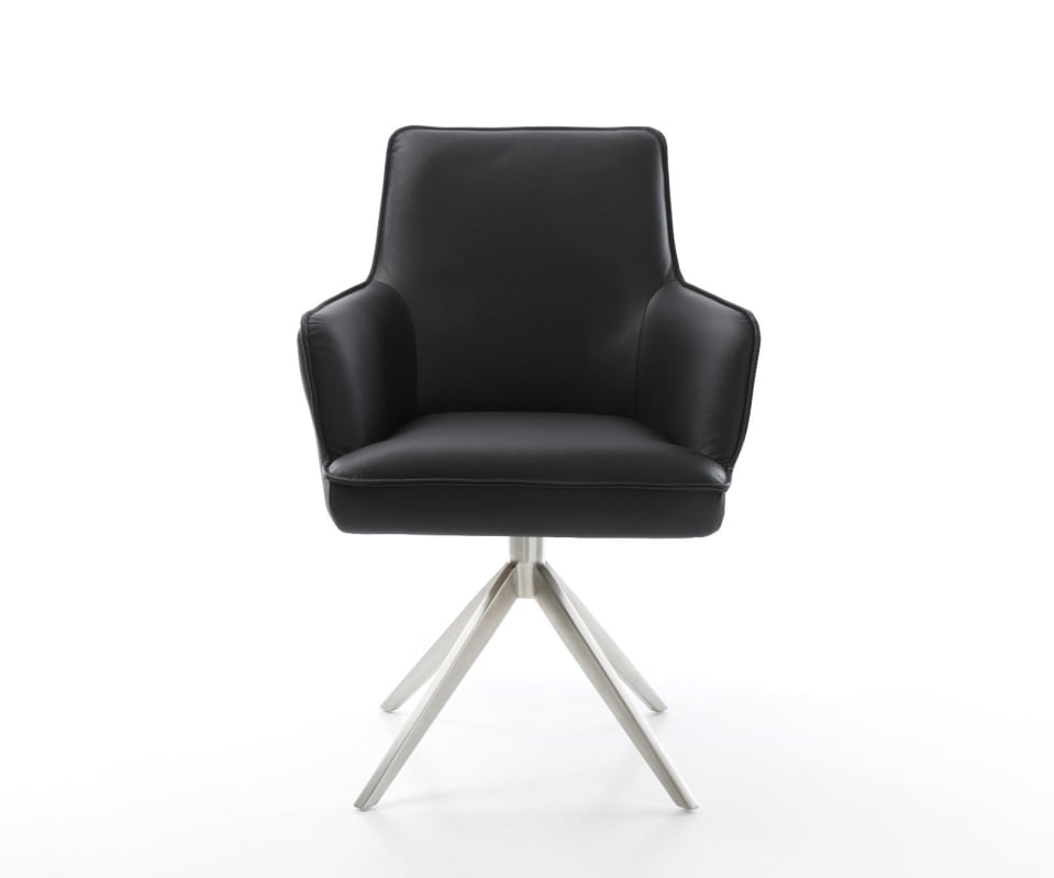Chaise-pivotante Heira-Flex cuir de vache noir pied croisé large acier inoxydable brossé pivotement sur 360° fonction bascule ressorts ensachés 2