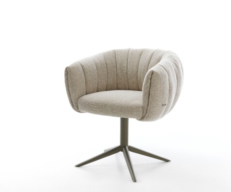 Chaise-pivotante Jada-Flex tissu tissé doux beige pied croisé angulaire aspect titane pivotement sur 360° fonction bascule ressorts ensachés