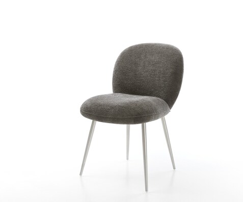 Chaise-de-salle-à-manger Nube-Flex bouclé doux couleur boue 4 pieds coniques acier inoxydable resorts ensachés