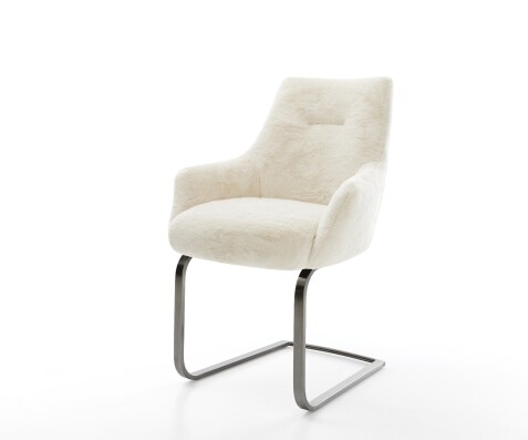 Freischwinger Alja-Flex mit Armlehnen Plüsch Creme-Weiß Freischwinger flach Graphit Taschenfederkern