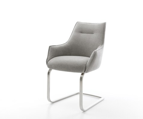 Freischwinger Alja-Flex mit Armlehnen Strukturstoff Soft Grau Freischwinger flach Edelstahl Taschenfederkern