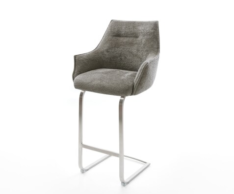 Barstuhl Alja-Flex Bouclé Soft Schlamm Freischwinger Flach Edelstahl Silberfarben Taschenfederkern