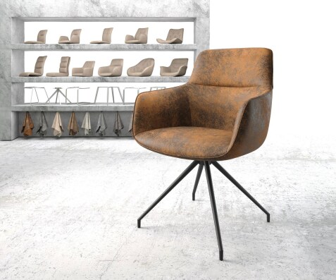 Chaise-pivotante Pejo-Flex brun antique cadre croisé conique noir pivote sur 180°