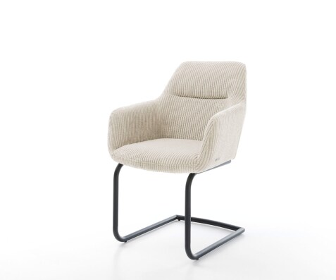 Cantilever Pejo-Flex côtelé beige vintage pied cantilever rond noir ressorts ensachés