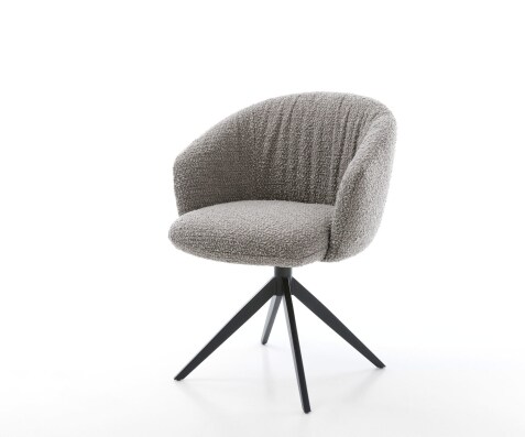 Drehstuhl Caja-Flex mit Armlehnen Bouclé Silbergrau Kreuzgestell breit Schwarz 360° drehbar Taschenfederkern