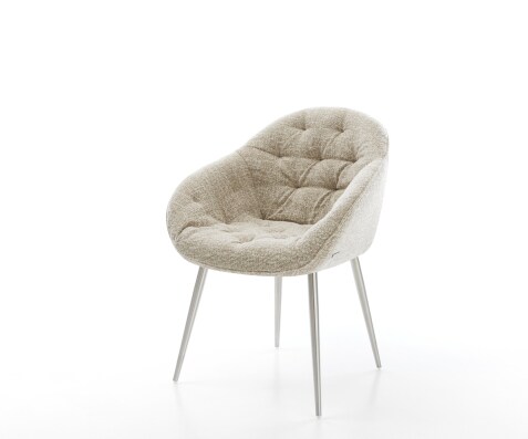 Chaise-de-salle-à-manger Gaio-Flex tissu tissé doux beige 4 pieds coniques acier inoxydable