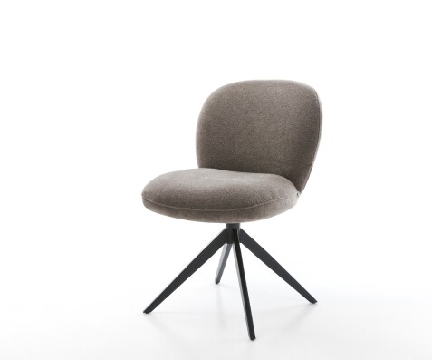Chaise-pivotante Nube-Flex tissu structuré doux taupe pied croisé large noir pivotement sur 360° fonction bascule ressorts ensachés