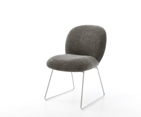 Chaise-de-salle-à-manger Nube-Flex bouclé doux couleur boue pied trapèze acier inoxydable resorts ensachés