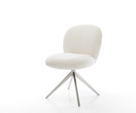 Drehstuhl Nube-Flex Bouclé Soft Beige Kreuzgestell breit Edelstahl 360° drehbar Wippfunktion Taschenfederkern