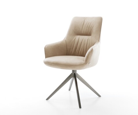Drehstuhl Zelia-Flex mit Armlehnen Mikrofaser Beige Vintage Kreuzgestell breit Graphit 360° drehbar Wippfunktion Taschenfederkern