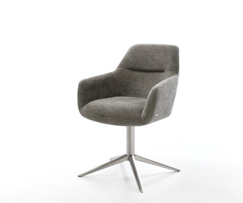 Chaise-pivotante Pejo-Flex bouclé doux couleur boue pied de chaise 4 branches acier inoxydable pivotement sur 360° fonction bascule resorts ensachés