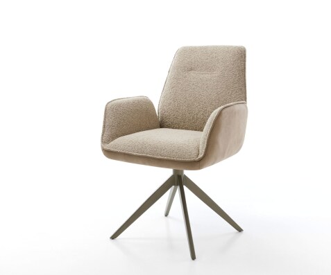 Chaise-pivotante Zoa-Flex tissu mixte couleur boue pied croisé large aspect titane pivotement sur 360° fonction bascule ressorts ensachés