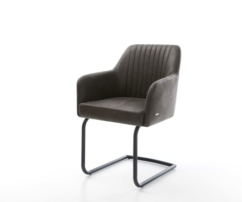 Cantilever Greg-Flex microvelours anthracite vintage pied cantilever rond noir ressorts ensachés